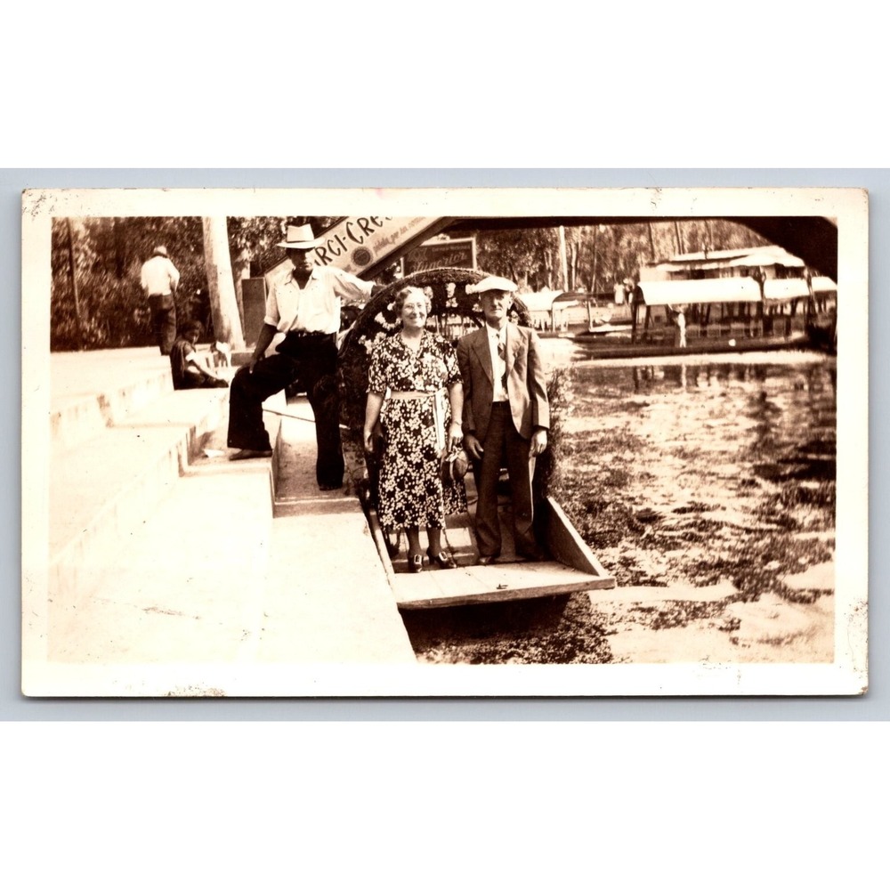 Xochimilco Floating Gardens 1939 Snapshot Photograph Mexico City Travel Couple